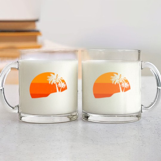 Sunset Palm Trees Retro Tropical Vibes Glass Mugs