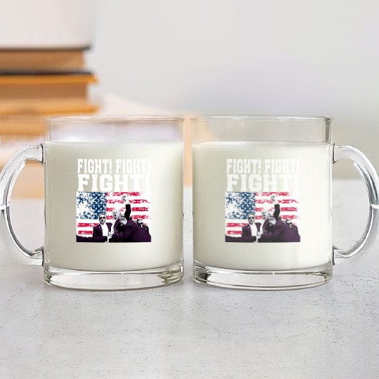 Trump Fight Fight Fight American USA FLAG DESIGN Glass Mugs