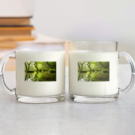 Enchanted Forest Reflections in Tranquil Pond Glass Mugs