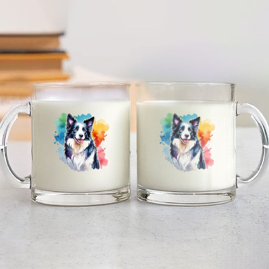Border Collie Watercolor Glass Mugs