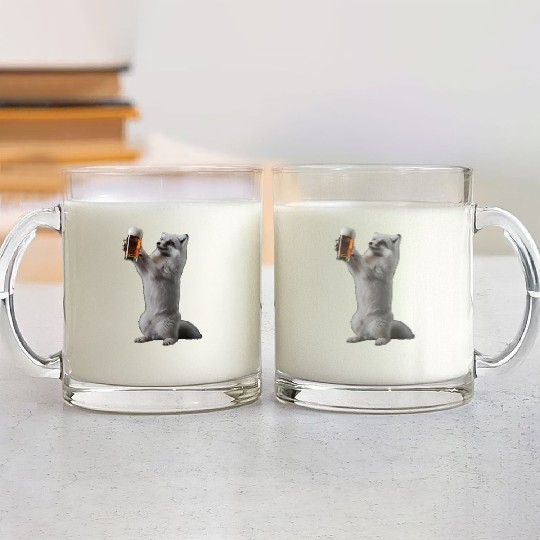 Arctic Fox Drinking Beer Realistic Glass Mugs