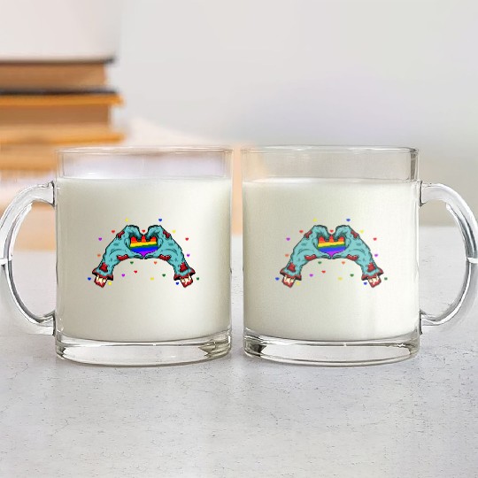 Halloween Hand Skeleton Heart LGBT Pride Rainbow Glass Mugs