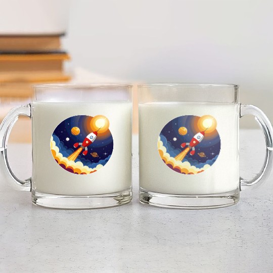 Colourful image of a rocket flying through space Glass Mugs