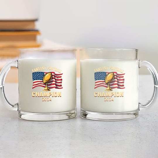 FANTASY FOOTBALL CHAMPION 2024 AMERICAN FLAG Glass Mugs