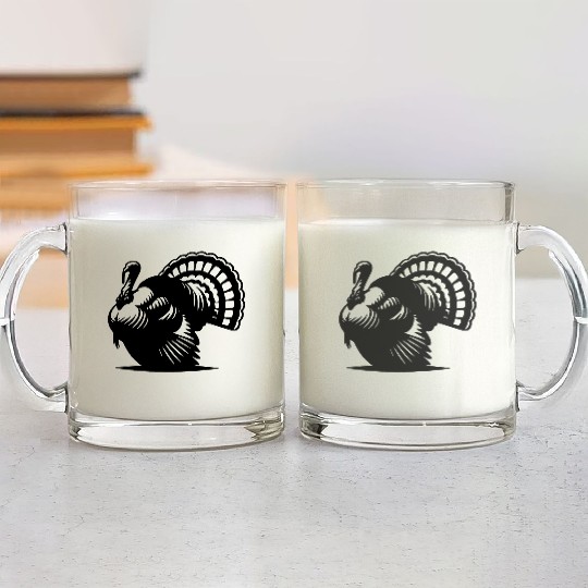 Wild Big Fat Turkey With Wing Drawing Glass Mugs