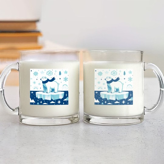 Polar Bear in Winter Wonderland Glass Mugs