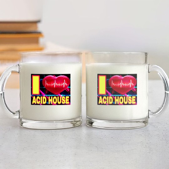 I LOVE ACID HOUSE YELLOW FONTS Glass Mugs