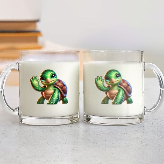 Adorable Waving Turtle Glass Mugs