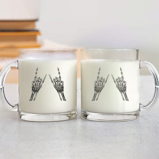 Rock On Rock Star Skeleton Hands Rocker Halloween Glass Mugs