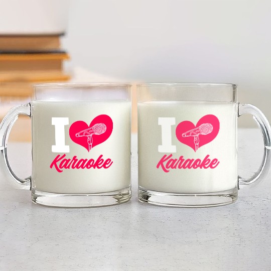 I Love Karaoke Microphone Heart Glass Mugs