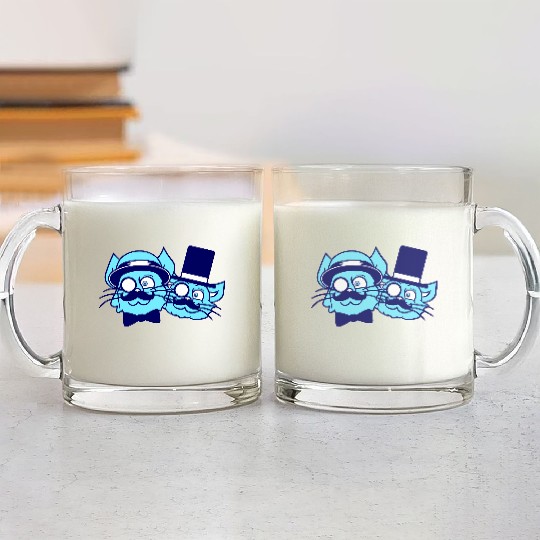 2 Sir Cats Mr. Top Hat Two Monocle Team Friends Glass Mugs