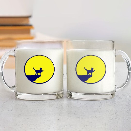 Cat Moon Cliff At Night Werewolf Round Howling Fun Glass Mugs