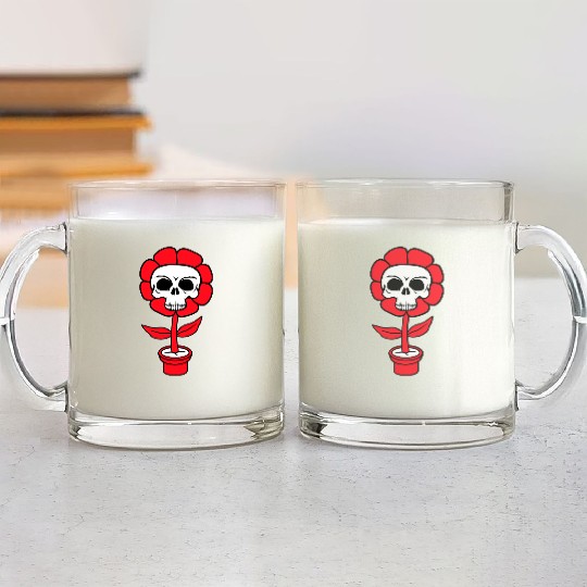 Evil Skull Flower Horror Halloween Skeleton Head Glass Mugs