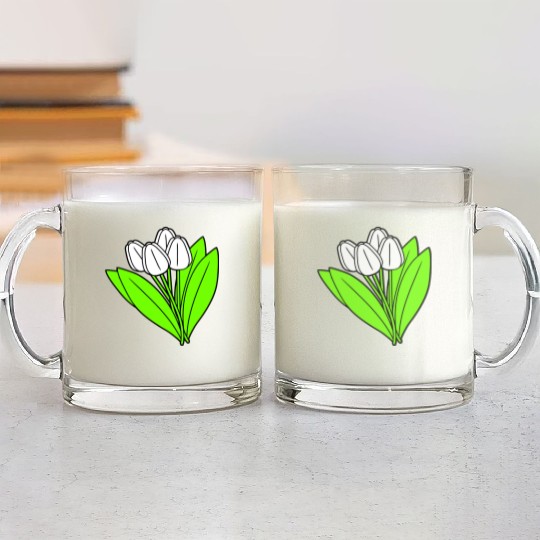 White Tulips Bouquet Spring Summer Beauty Flowers Glass Mugs