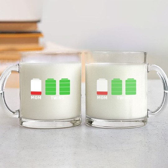 Funny Birthday Mama Twin Mom Low Battery Glass Mugs
