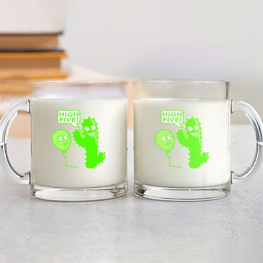 Cactus Balloon High Five Greeting Spikes Funny Fun Glass Mugs