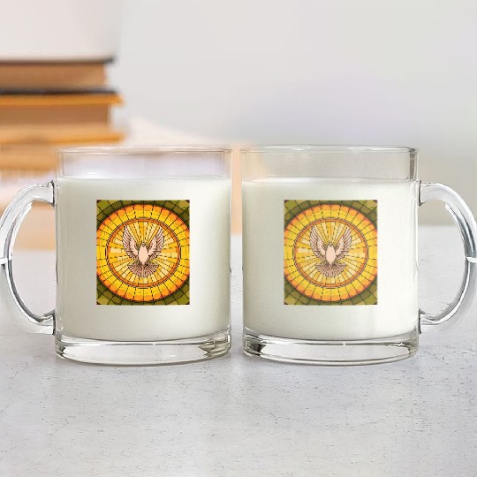 Stained Glass Dove in Flight - Peace & Spiritualit Glass Mugs