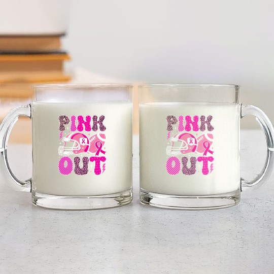 Pink Out Breast Cancer Football Mom Girls Women Glass Mugs