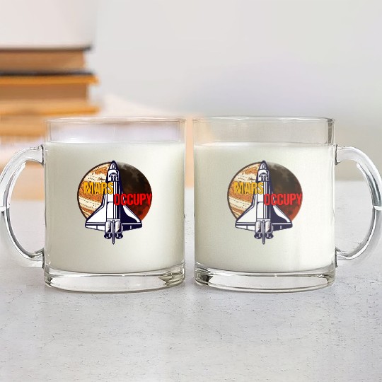 Mars Occupy -Rocket & Planet Space Design Glass Mugs