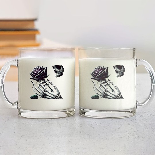 Skeleton Hand Holding a Poisonous Rose Glass Mugs