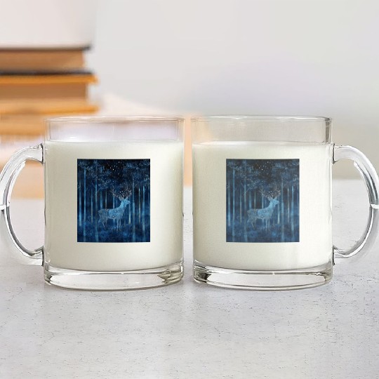 Celestial Deer in the Indigo Forest Glass Mugs