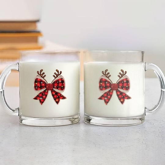 Christmas Coquette Bow, Merry Christmas Glass Mugs
