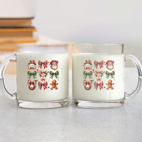 Christmas Coquette Bow Retro Christmas Glass Mugs
