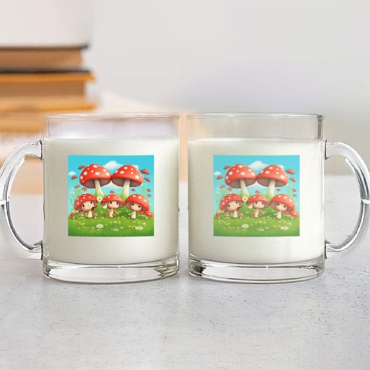 Mushrooms in Grass - Enchanting Nature-Inspired Glass Mugs