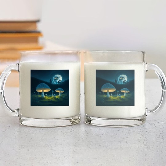 mushrooms in grass Glass Mugs