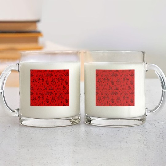 Christmas Icons on a Red Background Glass Mugs