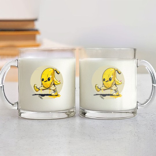 Walking Street Art Banana Glass Mugs