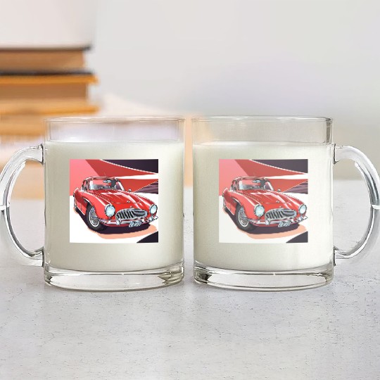Vintage Red Sports Car Glass Mugs