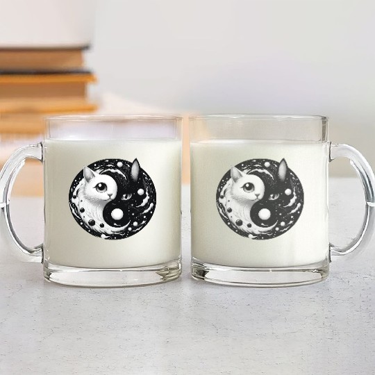 Ying and Yang Cats Asian Meditation Gift Idea Glass Mugs