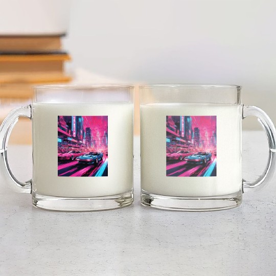 Street racers in downtown Tokyo Vaporwave Glass Mugs