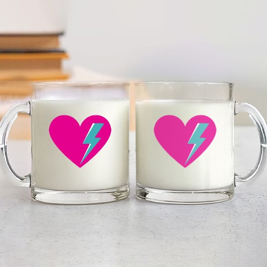 Heart with Lightning Bolt Glass Mugs