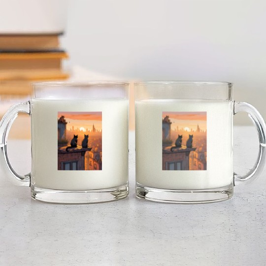 Cat painting red black cat Glass Mugs