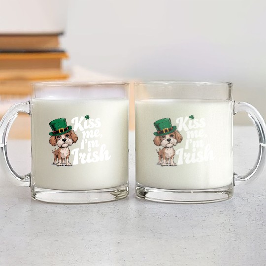 St. Patrick's Day Dog Kiss Me I'm Irish Cute Puppy Glass Mugs