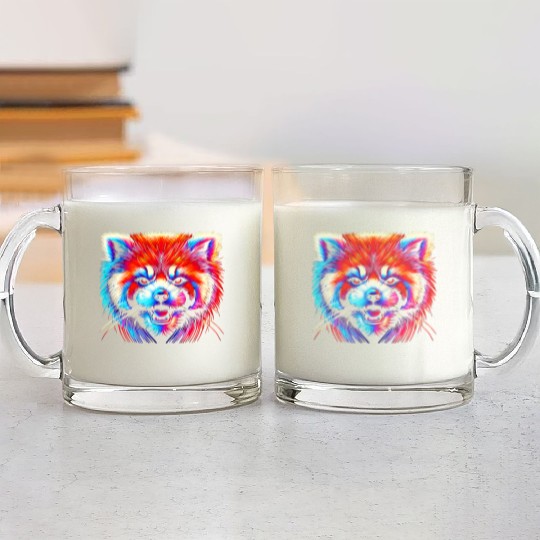 Colorful Red Panda Face – Bold Neon Pop Art Glass Mugs