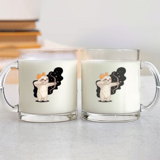 Sagittarius Zodiac Sloth Bow and Stars Glass Mugs