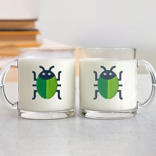 Green bug embroidered Glass Mugs