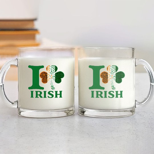 I Love Irish – Shamrock Clover Irish Flag Design Glass Mugs