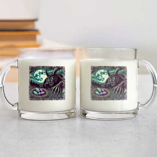 Creepy Werewolf Easter Bunny Nightmare Glass Mugs