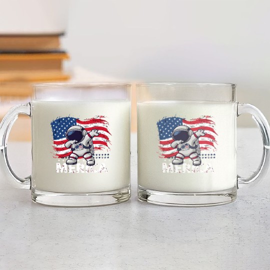 Merica Astronaut Adventure Dab with American Flag Glass Mugs