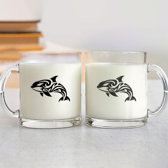 Sleek Elegant Orca T Tattoo Style Glass Mugs