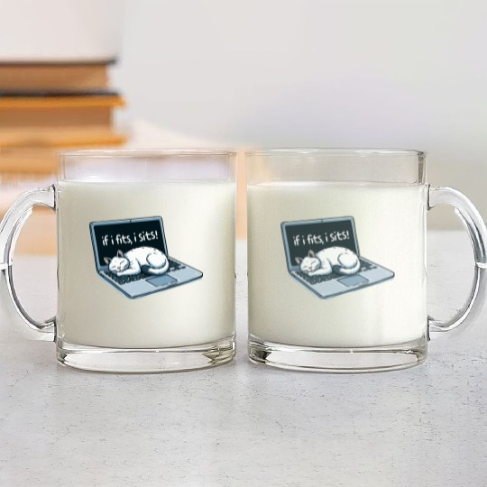 Laptop Cat Nap - If I Fits, I Sits! Glass Mugs
