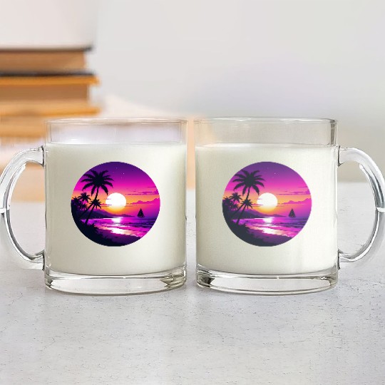 Tropical Retro Sunset Sailing Vacation Glass Mugs