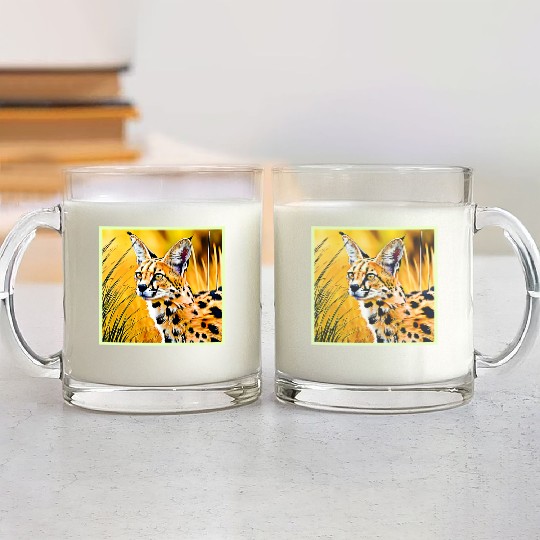 Vivid Cheetah in Golden Savannah Artwork Glass Mugs