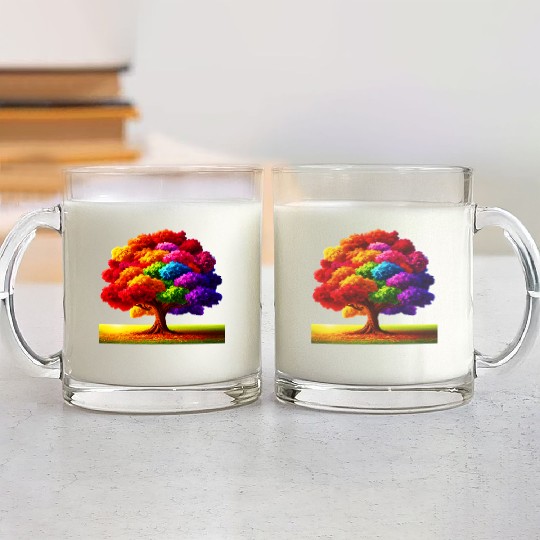 Rainbow colours Spectrum Tree Glass Mugs