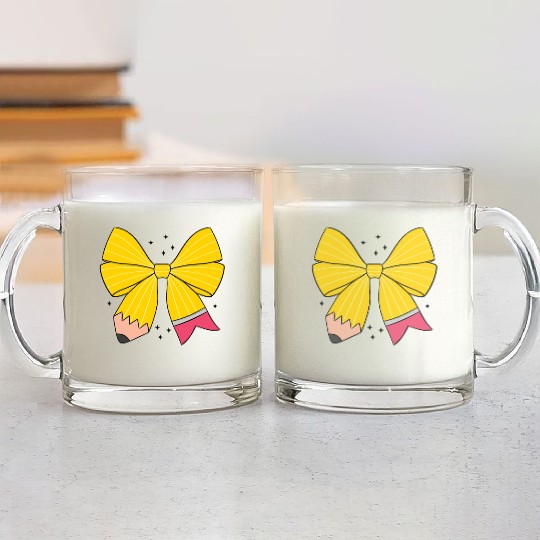 Retro Pencil Coquette Bow Teacher Glass Mugs