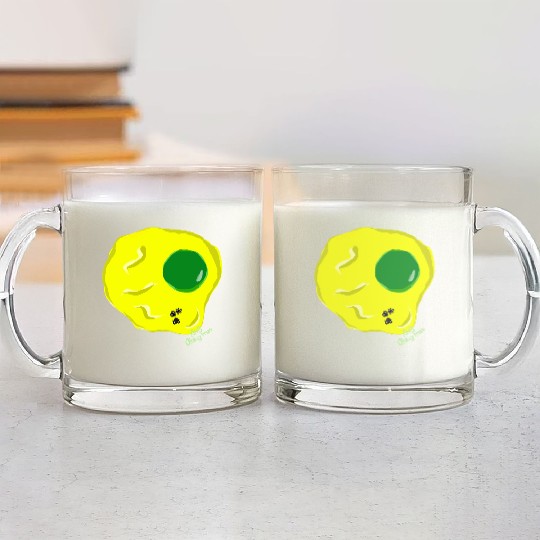 Yellow and green fried egg and flies Glass Mugs